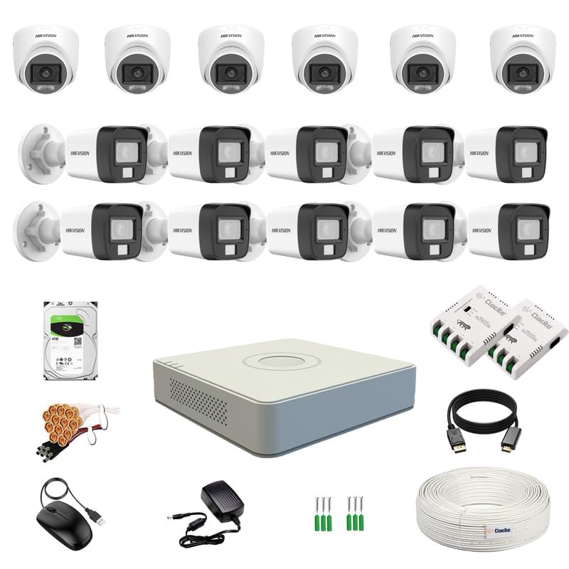 Image of Clocite HIKVISION 3K /5MP 16 CH DVR, 3K (5MP) 6 Dome & 10 Bullet Cameras [Color Night Vision + Built-in Audio MIC + SMART Dual Light + Motion Detection] + 4TB HDD 8 CH SMPS 2 Nos + CCTV Cable +BNC /DC