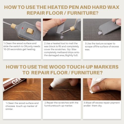 Image of Laminate Floor Repair Kit, Floor Repair Kit with Heat Pen, 11 Colors Wax Blocks and 8 Colors Furniture Touch Up Markers, Vinyl Floor Repair Kit Restoration for Cracks, Dents, Holes, Scratches