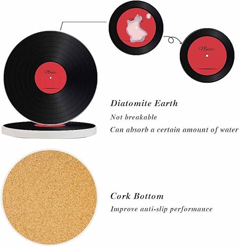 Miniatura 4 de oFloral Juego de 2 posavasos para discos de vinilo para bebidas, disco de música, tazas clásicas modernas para decoración del hogar, juego de 2, 4