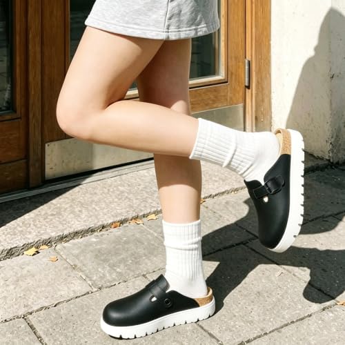 Image of Women's Suede Platform Clogs Chunky Mules Slip On