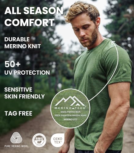 Merino Wool T-Shirt Mens - Short Sleeve Merino Wool Shirts for Men Sport Lightweight Thermal Base Layer Hiking Tshirt4