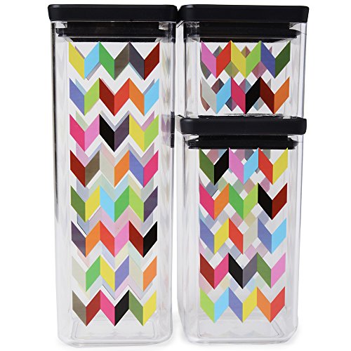 French Bull Ziggy 3-Piece Set Plastic BPA Free Leak-Proof Cereal and Dry Food Storage Container with Lid - Pantry, Kitchen, Snacks, Airtight, Stackable, Organization