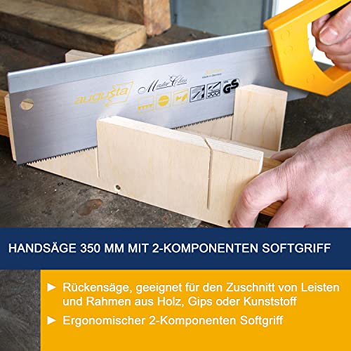 Augusta-Heckenrose Rückensäge 350mm I Spezial-Handsäge aus Bandstahl C75 I Säge mit 2-Komponenten-Softgriff für feine Schnitte in Holz, Gips & Stuck