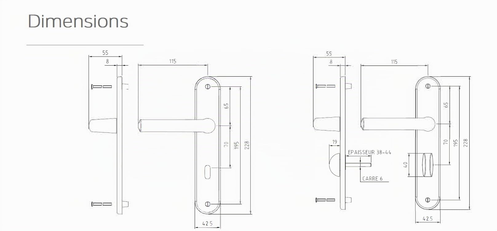 Bricard Paire de poignées de porte 7E8080 Osmose 2 Clé L-Noir Mat. Pour Porte Chambre, Porte Intérieure à Clé.