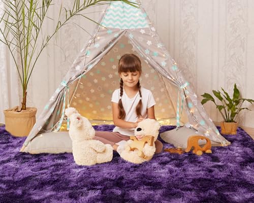 Image of Softlife Dark Purple Area Rug for Living Room, Fluffy Shag Plush 6x9 Rugs for Bedroom Girls Kids, Shaggy Soft Fuzzy Tie Dyed Large Carpet for Dorm Bedside Ultra Cozy Non-Slip Indoor Decor