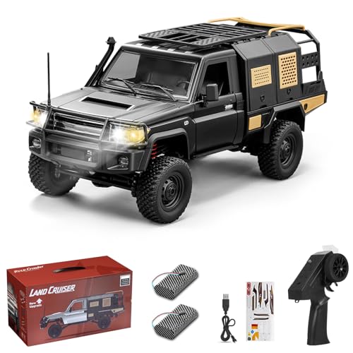 Authticar RC Crawler, 1/12 LC79 RC Rock Crawler, MN82S New Upgrades Land Cruiser Remote Control Pickup Off Road RTR 2.4GHz Remote Control Rock Truck with Controllable Lights DIY Customization (Black)