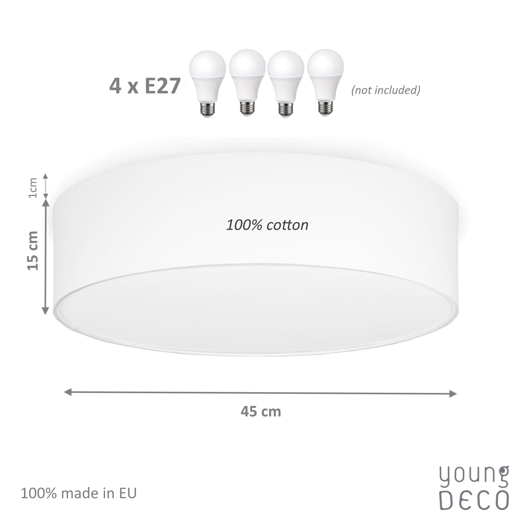 Plafoniera Soffitto Ø45 cm - Plafoniere da Soffitto 4xE27 - Paralume Lampadario Soffitto in Tessuto - Lampadari Camera da Letto, Soggiorno e Bambini Cameretta