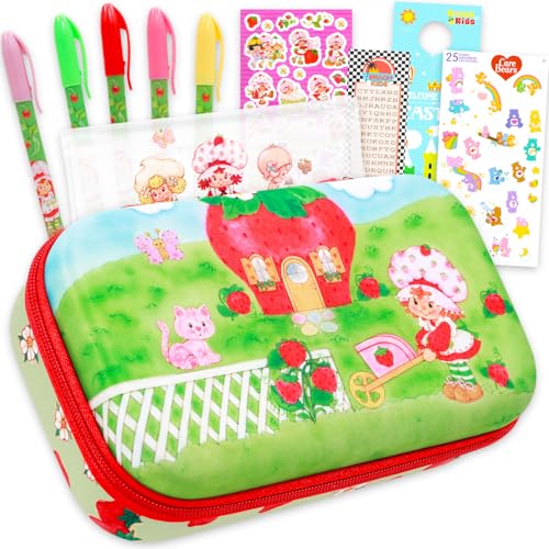 Strawberry Shortcake Pencil Box and Stationery Set - School Supplies Bundle with Pencil Case Gel Pens Stickers More | Strawberry Shortcake Stationery Set for Kids Girls Toddlers