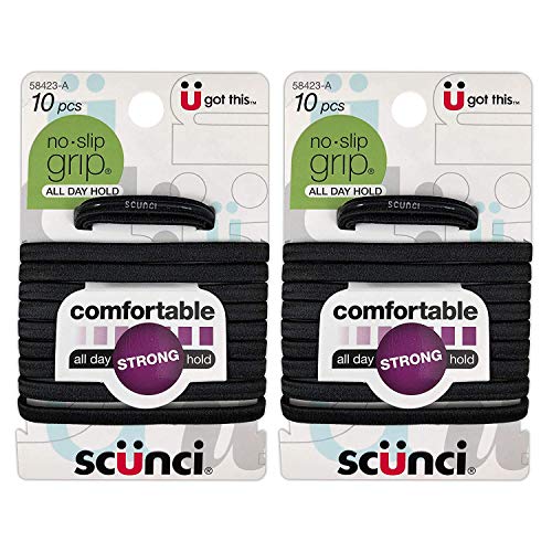 Scunci All Day Hold No-Slip Grip Black Elastics | 10-Pcs per Pack | 2-Pack