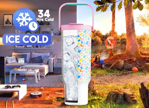 Meoky 40 oz Tumbler with Handle and Straw, Insulated Water Bottle, Stainless Steel Travel Mug, Keeps Cold for 34 Hours, 100% Leak Proof, Fits in Car Cup Holder (Leopard) - Image 3