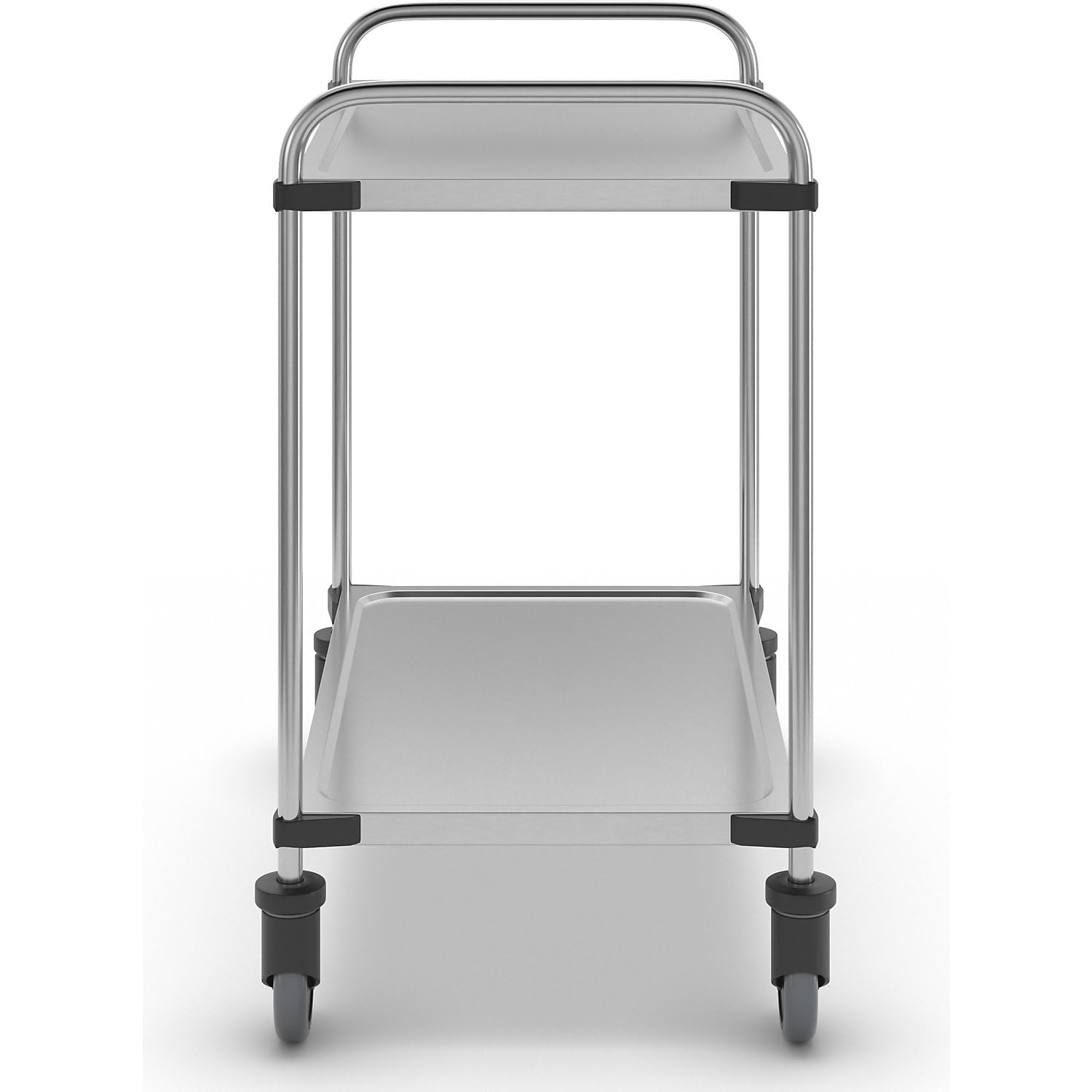 Servierwagen aus Edelstahl, mit 2 Etagen, LxBxH 870 x 570 x 950 mm, montiert.