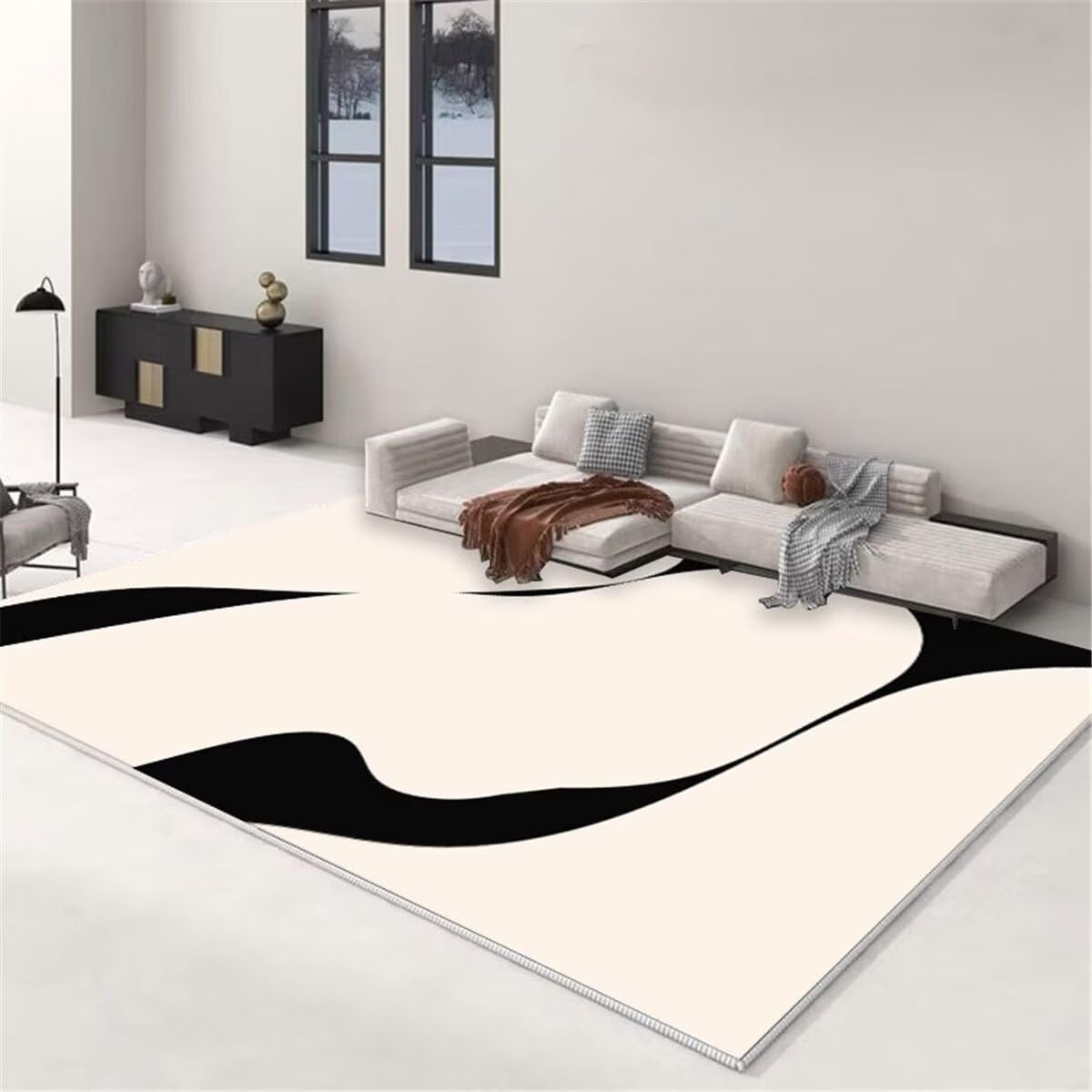 Tapis extérieur terrasse grande taille 80x150cm lavable noir et blanc