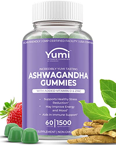 Ashwagandha Gummies Supplements w/ Zinc Vitamin D - Gummy Vitamins for Stress Relief Adrenal Health Mood Enhancer and Thyroid Support Compare to Capsules Tablets Pills Liquid - 60 Plant Based Gummies