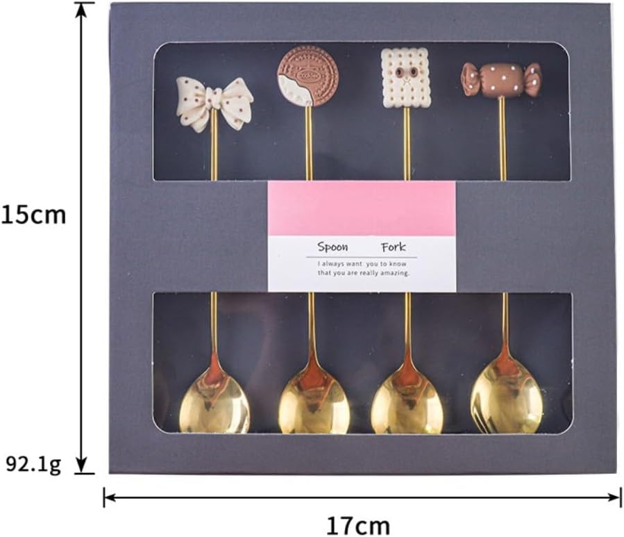 Spoons, Spoons 4-Pack Stainless Steel Dessert Spoon Cute Cartoon Biscuit Home Ice Cream Spoon Stirring Coffee Spoon