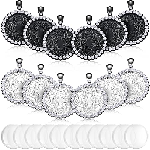 24 Pieces Rhinestone Bezel Pendant Trays Cabochons Pendant Setting Includes 12 Pieces 25 mm Round Shaped Blank Bezel Trays 12 Pieces 25 mm Clear Round Cabochons for Christmas Valentine's Day Jewelry