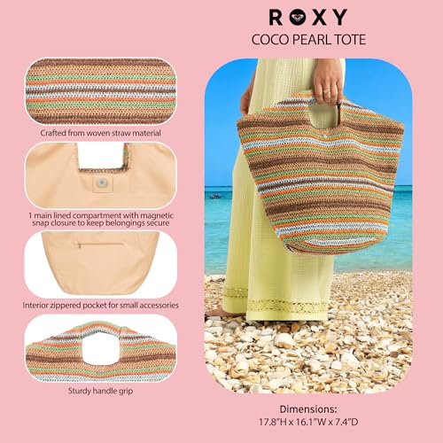 Image of Roxy Women's Beach Tote Bag | Travel | Vacation | Straw | Lightweight | Breathable, Coco Pearl - Natural Banana