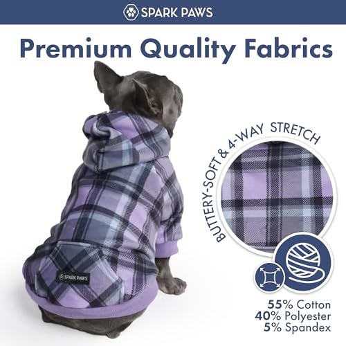 Image of Spark Paws Dog Hoodie - Premium Dog Sweater for Small, Medium, and Large Dogs | Warm Outfits for French Bulldogs, Pitbull, Puppy, Winter Jacket Alternative - Purple Plaid - 2XL