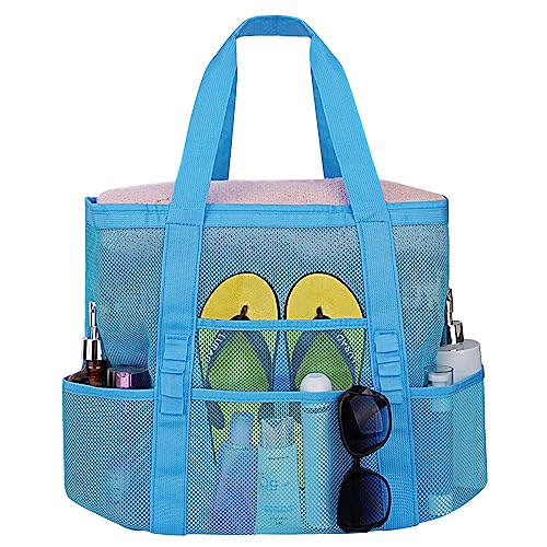 wanchel Mesh Beach Bags for Women - Plus Waterproof Sandproof Tote Bag with 8 Pockets and 1 inner Zipper Closure Pockets…