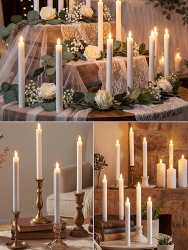 Image of Funtery 48 Pcs Flameless LED Taper Candles Battery Operated Candles Bulk Realistic LED Candlesticks Flickering for Wedding Church Party Home Decor(White,10 Inch,Modern Style)