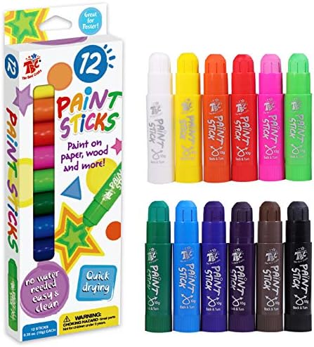 TBC The Best Crafts Tempera Paint Sticks,12 Classic Colors, Washable,Non- Toxic,Crayon Paint Sticks for Kids and Student