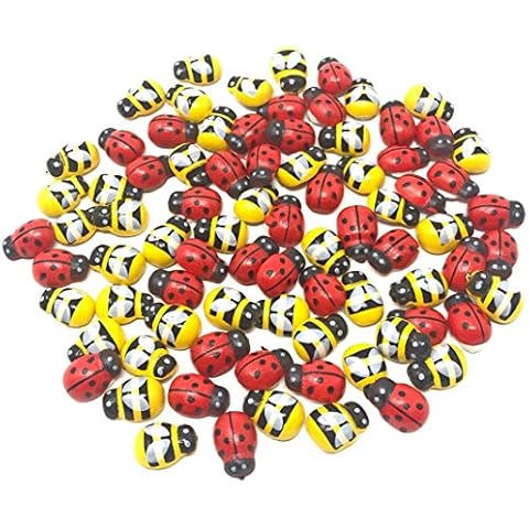 Mini 9x12mm Bees & Ladybirds Self Adhesive Wooden Bumble Bee & Ladybugs Craft Card Wood Topper (50) Cover