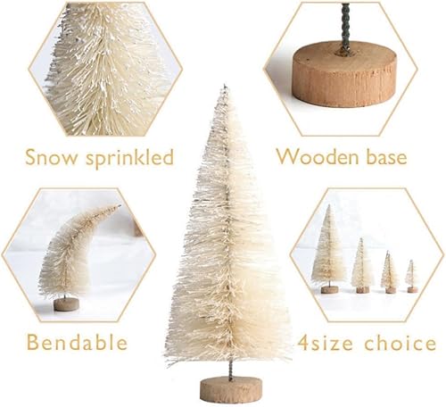 Miniatura 7 de 8 piezas de mini árbol de Navidad, pequeños árboles de Navidad artificiales con base de madera, árboles de cepillo para botellas, colores surtidos
