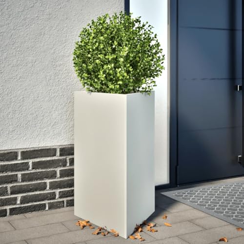 Gecheer Jardineras Triangulares 2 uds Acero Blanco 50x43x75 cm,Jardinera Exterior para Jardín Balcón o Patio
