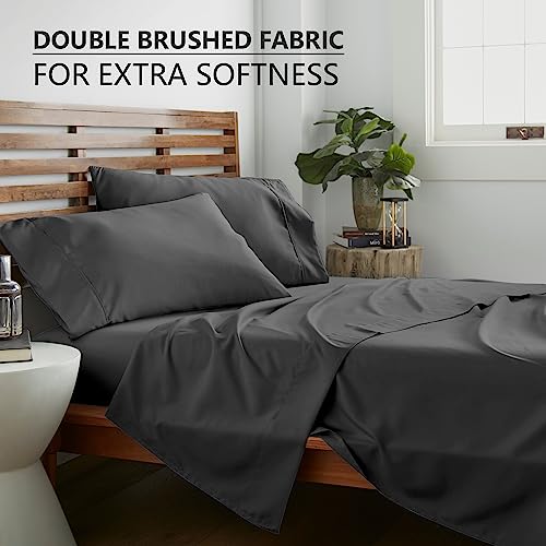 American Home Collection Twin Size Sheet Set - 16-Inch Deep Pocket - Ultra Soft Microfiber Bed Sheets - Breathable, Wrinkle Free, Easy Care - Oeko-Tex Certified (Twin, Dark Gray)