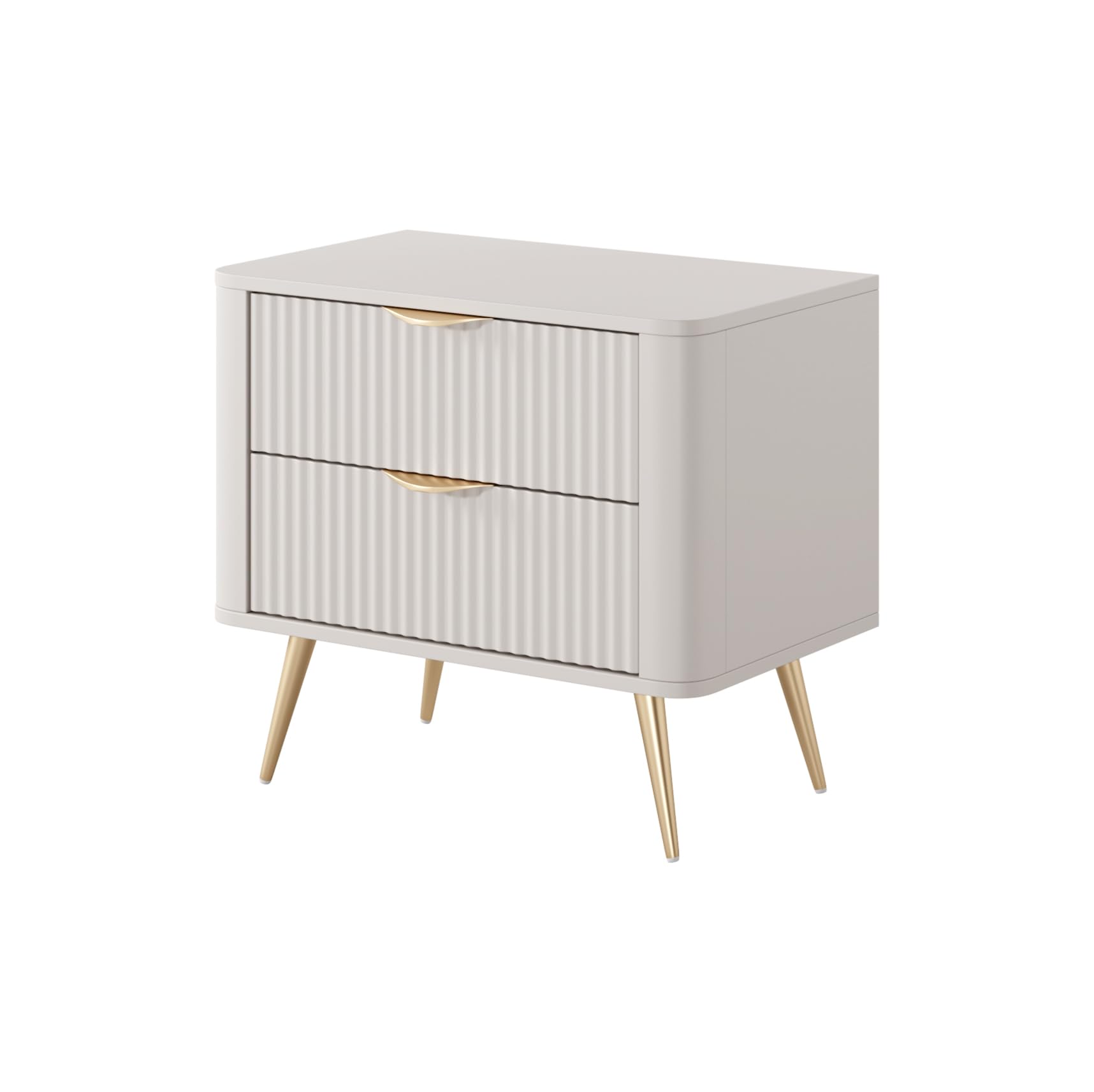 3E 3xE living.com Comodino con due cassetti, colore: Cashmere Gambe dorate,