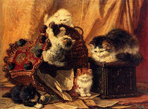 La corbeille à papier retournée chat animal Henriette Ronner Knip huile