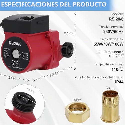 Miniatura 2 de Bomba De Calefacción Rs20-60 130mm Para Calefacción Central Y Calentadores De Agua Solar, Bomba De Circulación, Altura Máxima 6m, Funcionamiento Silencioso