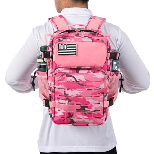 QT&QY 25L Militärische taktische Rucksäcke für Männer Motorrad Armee Laser Cut Molle Daypack kleiner Überlebensrucksack Tasche Fitnessstudio Rucksack mit doppelten Becherhaltern medizinischer Rucksack