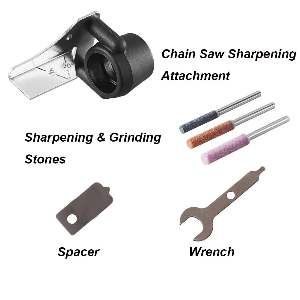 SEIWEI Electric Chainsaw Sharpener Kit - Comes with 3 Grinding Stones, Spacer,Wrench,Chain Saw Sharpener Attachment