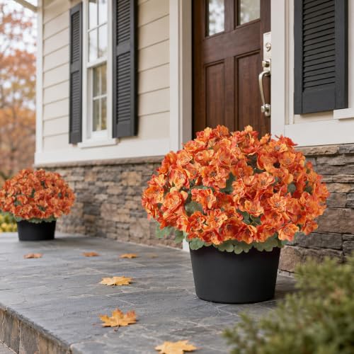 Image of 2Pcs Artificial Fall Azalea Flower Topiary Trees for Porch(Orange)