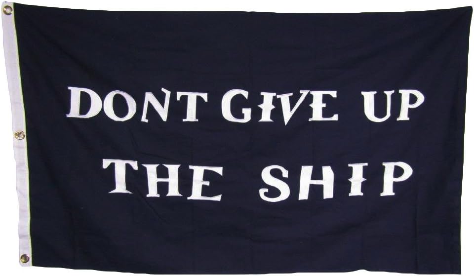 AES 3x5 Embroidered Commodore Perry Don't Give up Ship #2 100% Cotton Flag 3'x5' House Banner Double Stitched Metal Eyelets for Hoisting Fade Resistant Premium Quality