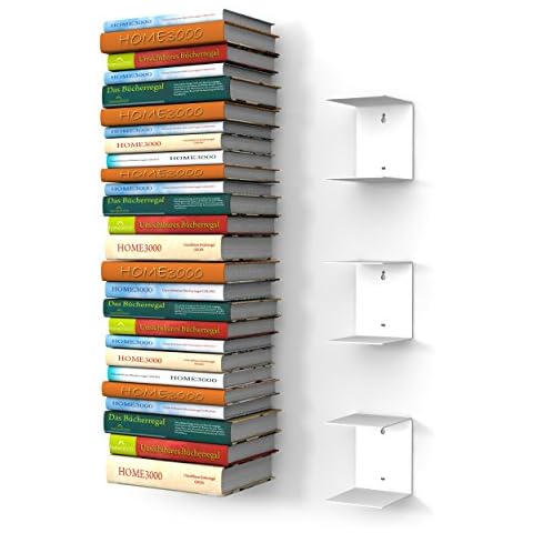 home3000 3 white invisible bookshelves with 6 compartments for large books up to 30 cm deep and for 150 cm high stacks Cover