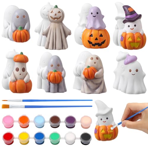 Bucherry 8 Pcs Halloween Ceramics to Paint, Ghost Pumpkin Painting Kit