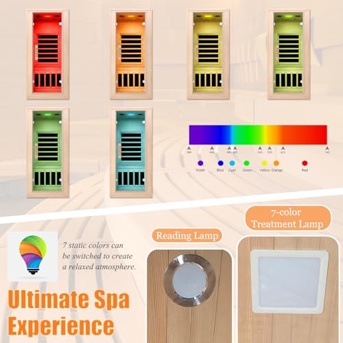 Infrared Home Sauna Room 1 Person Hemlock Wooden Indoor Dry Sauna，Low EMF 1200W/110V Heaters Panels,LCD Control Panel,10 Minutes Pre-Warm up,Time and Temp Pre-Set,1-Year Aftersale