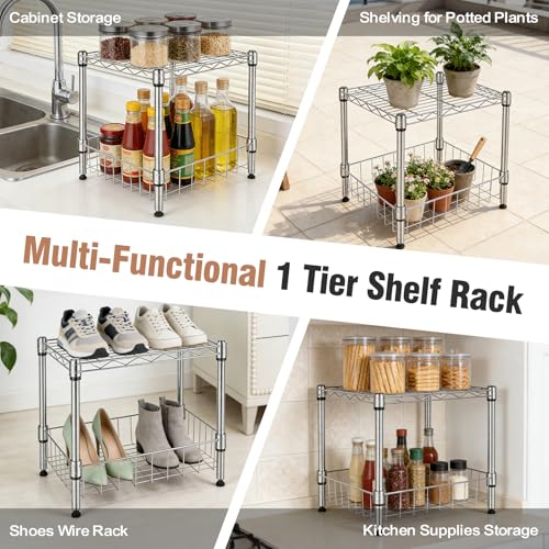 Image of 2-Wire Shelving Unit, Multi-Tier Stackable Metal Storage Shelves, Versatile Utility Shelves & Wire Rack for Garage Shelving, Pantry Shelves, Office, Living Room, Garage,Silver