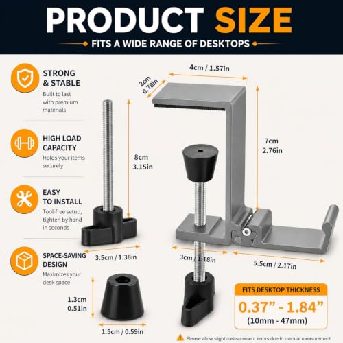 Image of Headphone Stand, Foldable Headset Hanger - Removable Headphone Holder Hook Mount, Adjustable PC Gaming Headset Stand Holder Clip Under Desk Clamp for Airpods Max, HyperX, Sennheiser
