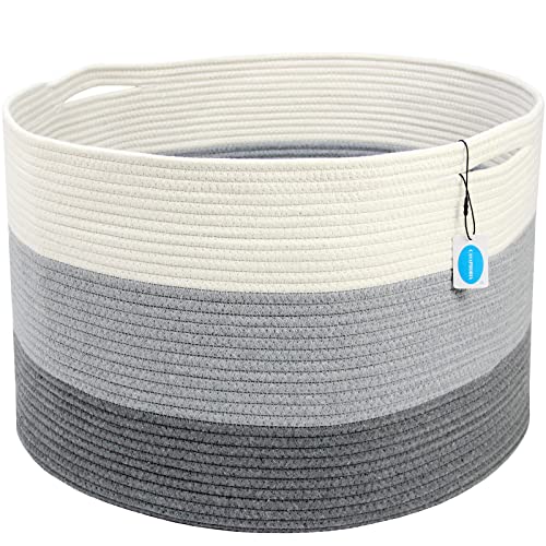 Casaphoria Xxxlarge Cotton Rope Basket For Living Room - Woven Storage Basket With Handle For Blankets, Towels And Pillows Laundry Hamper | Light Gray (22" X 22" X 14") #TOP1