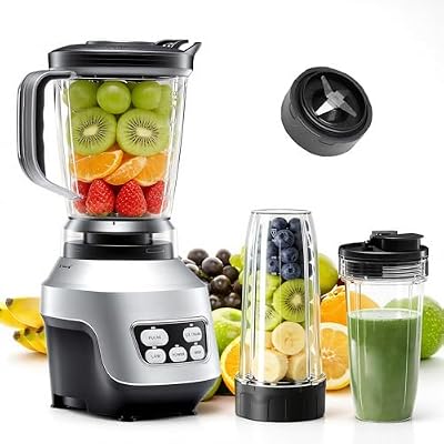 DUMOS Smoothie Blender for Kitchen with 6 Blades, Personal Blender for Smoothies with 24 34 60 oz BPA-Free Cups, Large Capacity, Portable and Easy Clean, for Ice Crush, Shakes, Sauces, Silver