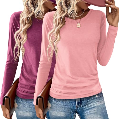 Image of Gihgoew 2 Pack Womens Tops Crewneck Soft Long Sleeve Shirts Fall Clothes Casual Tshirts Basic Tee