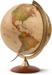 Tecnodidattica - Globo Terrestre Colombo Creation 30cm Iluminado com Base de Madeira | Politico Estilo Antigo | Em Português do Brasil