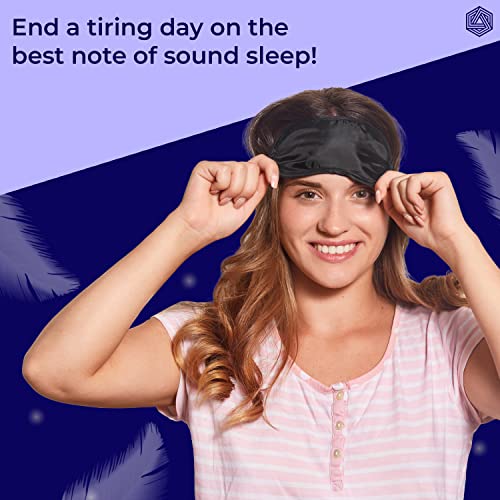 Image of Boldfit Silk Eye Mask for Sleeping with Adjustable Strap Premium Silk Sleeping Mask Blind Fold for Smooth & Comfortable Sleep Travelling Sleep Mask Pad Sleeping Eye Mask Blind Folds for -Black Pack of 2