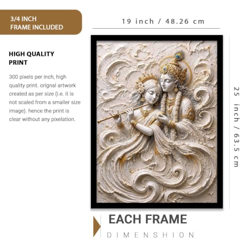 Image of CRAFTLYN Hindu God Wall Art WALL ART Prints Framed Spiritual Religious Paintings for Living Room, Pooja Room, Bedroom, Office, Meditation Room, Home Decor (Radha krishna 3, 19 X25, Black)