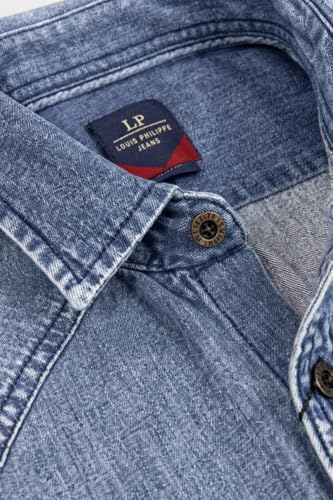 Image of Louis Philippe Men's Slim Fit Classic Denim Wash Stylized Fashion Full Sleeve Casual Shirt