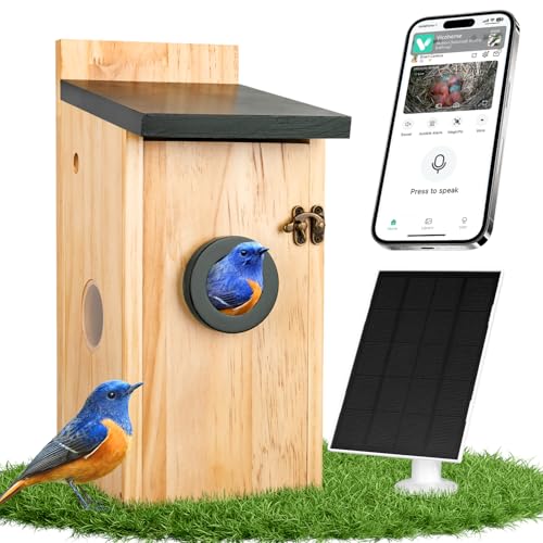 Smart Bird House with Camera Solar Powered Bird House for Outdoor with 2K HD Cam 2.4G WiFi Night Vision Motion Detection & 16GB SD Watch Bird Nesting & Hatching in Real Time Waterproof