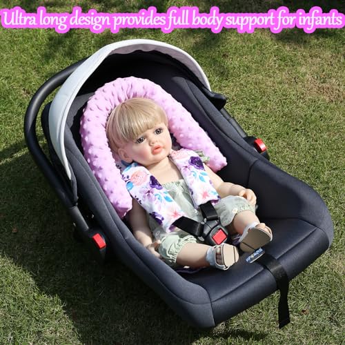 Image of Baby Head Support and Strap Covers for Car Seat,Minky Infant Carseat Headrest for Newborn, Infant Car Seat Insert Pad for Strollers,Swing (Purple)