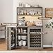 Jocoevol Coffee Bar Cabinet with Fridge Space, Mini Fridge Cabinet with Power Outlets and Glass Holder, Farmhouse Design Liquor Cabinet Bar for Home, Living Room, Kitchen, Gray